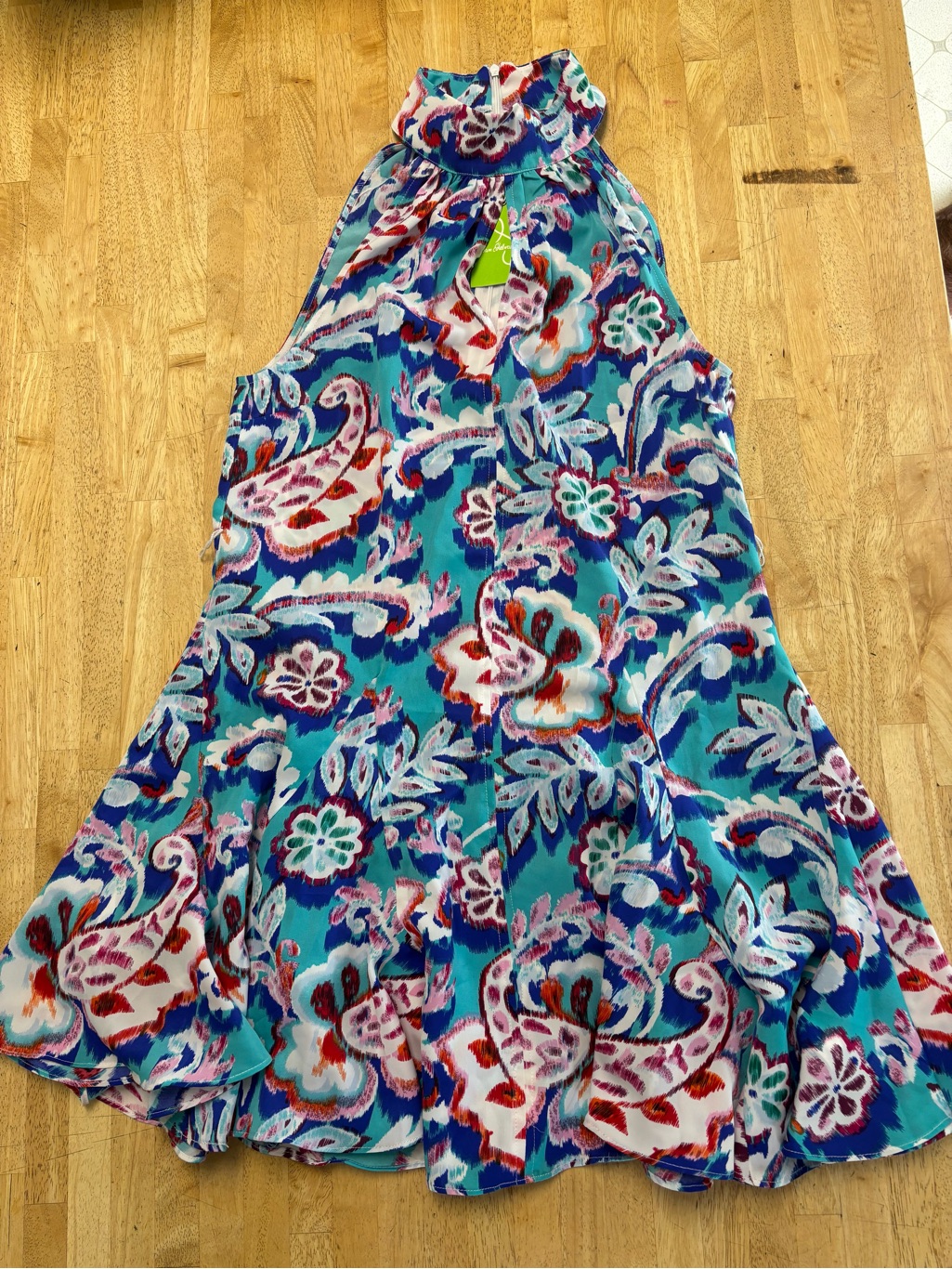 Nwt Sam Edelman Halter Neck Fit & Flare Sleeveless Turquoise Floral Print Dress
